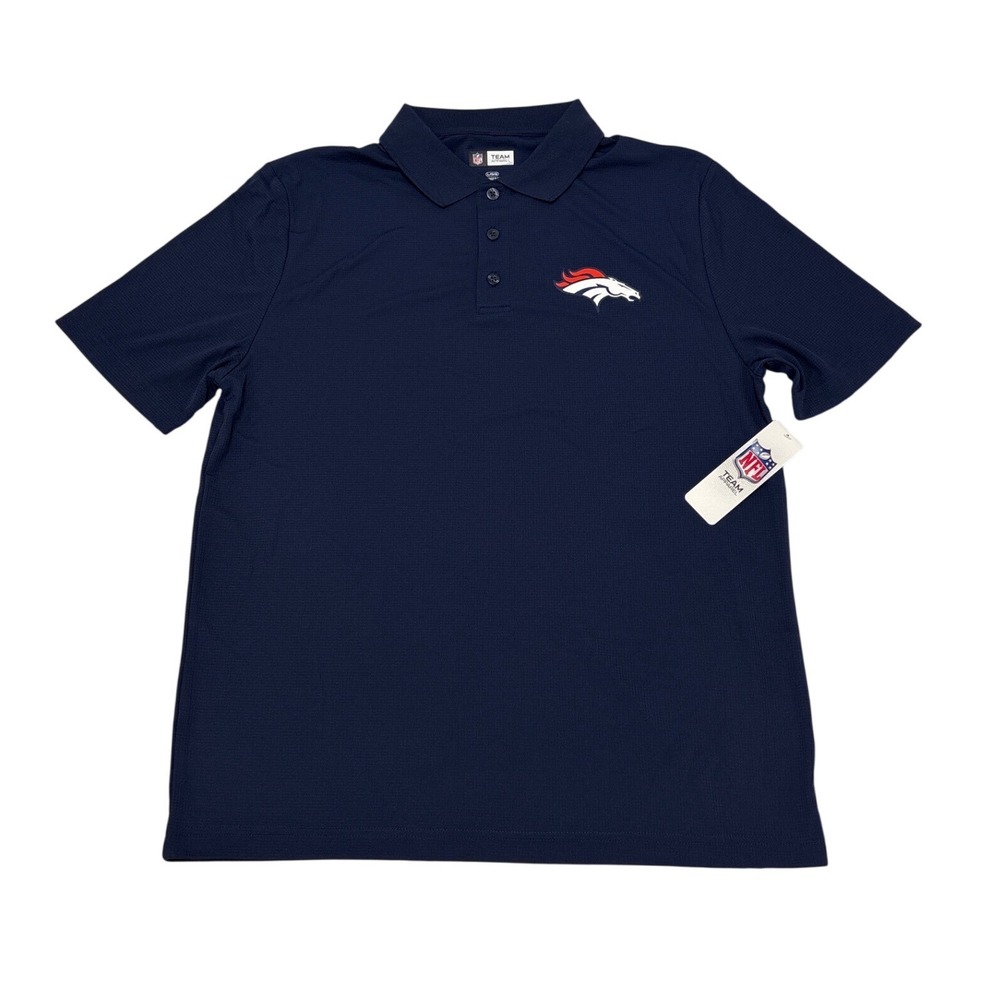 NFL Team Apparel Denver Broncos Mens Navy Blue Textured Polo Shirt Large NEW